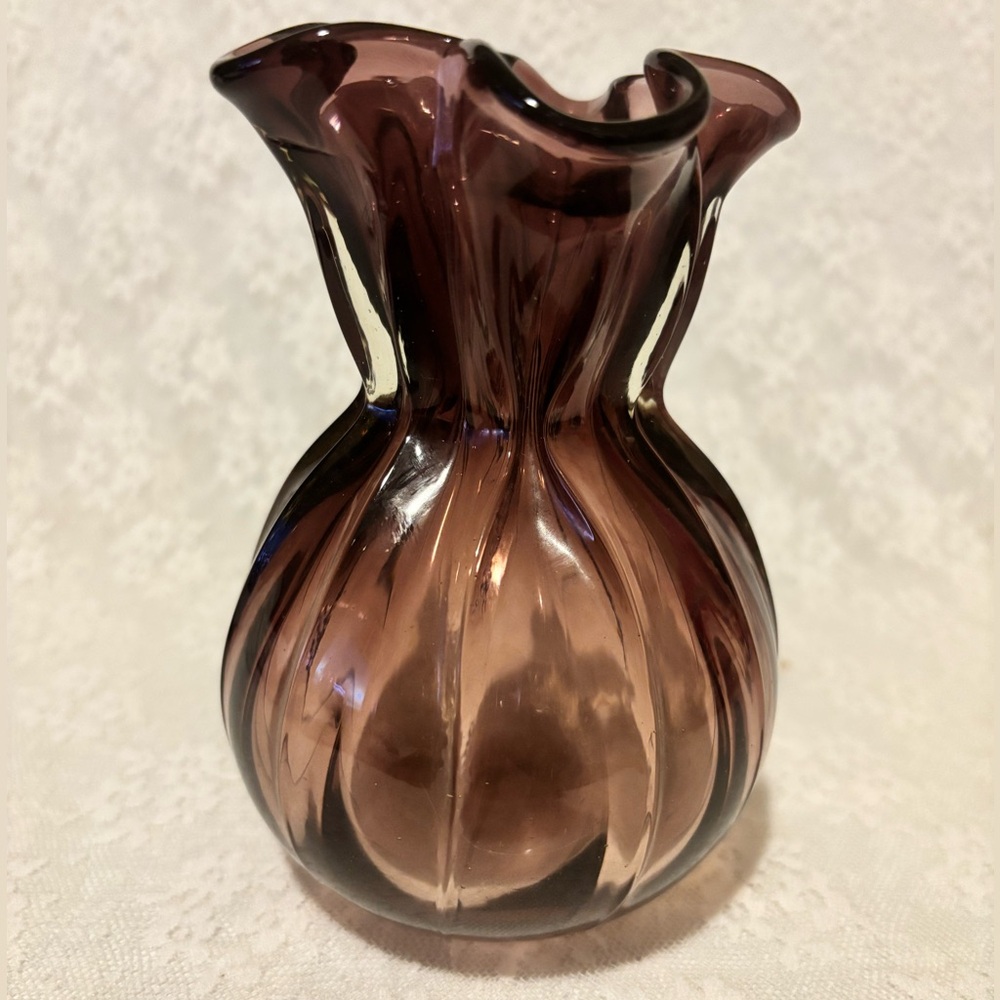 Elegant Amethyst Glass Ruffle Edge Vase